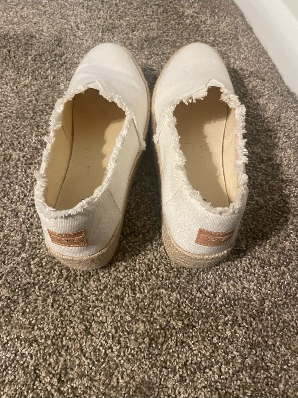 TOMS Cream Canvas Slip-On Espadrille with Frayed Trim - Picture 2 of 3